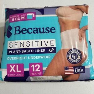 Lot of 2 Because Sensitive Plant-Based Overnight Underwear XL 12ct New 24 Total